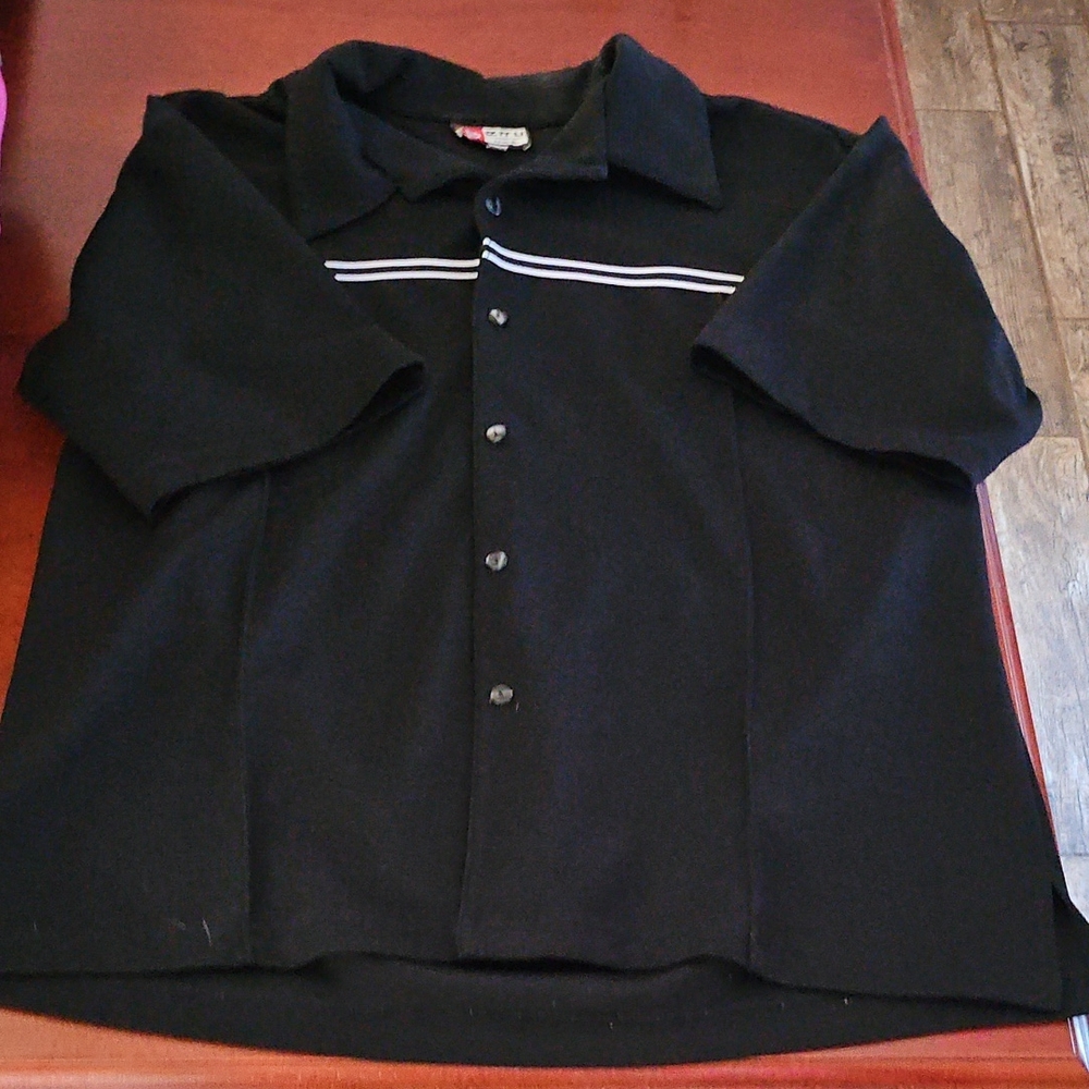 Classic Black Button-Down Shirt with White Stripes